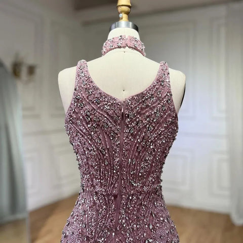 Elegante vestido de noche de sirena rosa, sin mangas, con abertura alta, de lujo, estilo Dubái, para mujer, para boda, fiesta, 2025, LA72259
