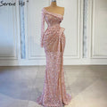 Pink Mermaid High Split Evening Dresses Gowns 2025 Luxury Beaded Elegant Beaded For Women Party LA71244