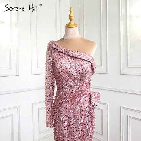 Vestidos de noche con abertura alta y corte sirena rosa, de lujo, con cuentas, elegantes, para mujer, para fiesta, LA71244 