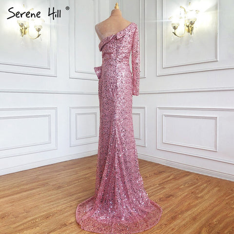 Vestidos de noche con abertura alta y corte sirena rosa, de lujo, con cuentas, elegantes, para mujer, para fiesta, LA71244 