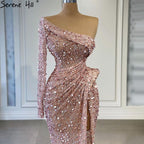 Pink Mermaid High Split Evening Dresses Gowns 2025 Luxury Beaded Elegant Beaded For Women Party LA71244