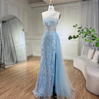 Pink Mermaid Overskirt Evening Dresses Gowns 2025 One Shoulder Beaded Elegant For Women Party LA71616