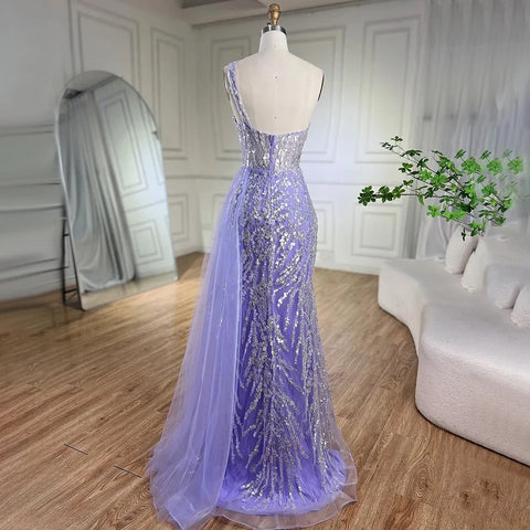 Vestido de noche con sobrefalda de sirena rosa, un hombro, con cuentas, elegante, para mujer, fiesta, LA71616 