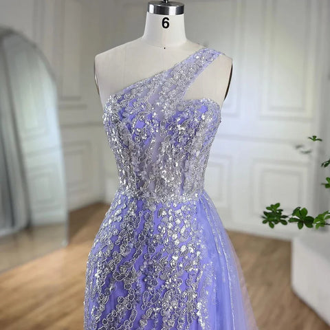 Vestido de noche con sobrefalda de sirena rosa, un hombro, con cuentas, elegante, para mujer, fiesta, LA71616 