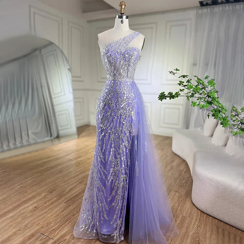 Vestido de noche con sobrefalda de sirena rosa, un hombro, con cuentas, elegante, para mujer, fiesta, LA71616 