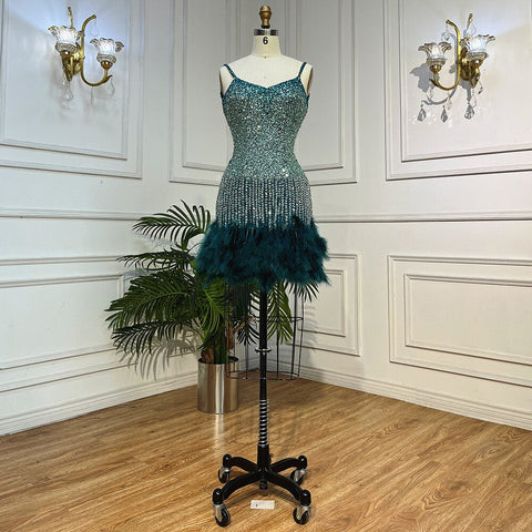 Vestido de noche corto con escote corazón y tirantes finos, corte sirena rosa, con cuentas y plumas, para mujer, 2025, fiesta, LA72039 