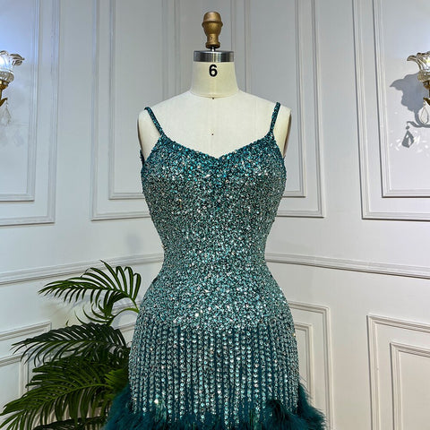 Vestido de noche corto con escote corazón y tirantes finos, corte sirena rosa, con cuentas y plumas, para mujer, 2025, fiesta, LA72039 