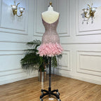 Pink Mermaid Sweatheart Spaghetti Strap Short Evening Dresses Beaded Feather Mini Gowns 2025 For Women Party LA72039