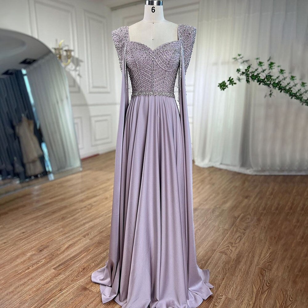 Pink Muslim Elegant Mermaid Cape Sleeves Evening Dresses Tassel Beaded Gowns 2025 For Women Wedding Party LA72159