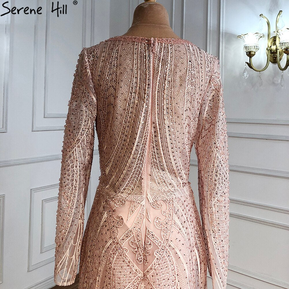 Pink Muslim Luxury Evening Dresses Gowns 2025 Mermaid  Beaded Elegant For Women Wedding Party LA71182