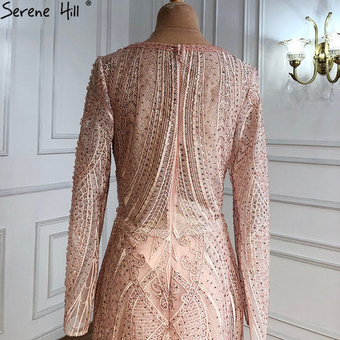 Vestidos de noche musulmanes de lujo en rosa, estilo sirena, con cuentas, elegantes, para mujer, para fiesta de boda, LA71182 