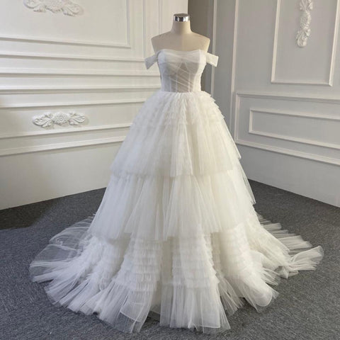 Vestidos de novia rosas con hombros descubiertos 2025, sexys, sencillos y escalonados, de alta calidad, HM67120, hechos a medida