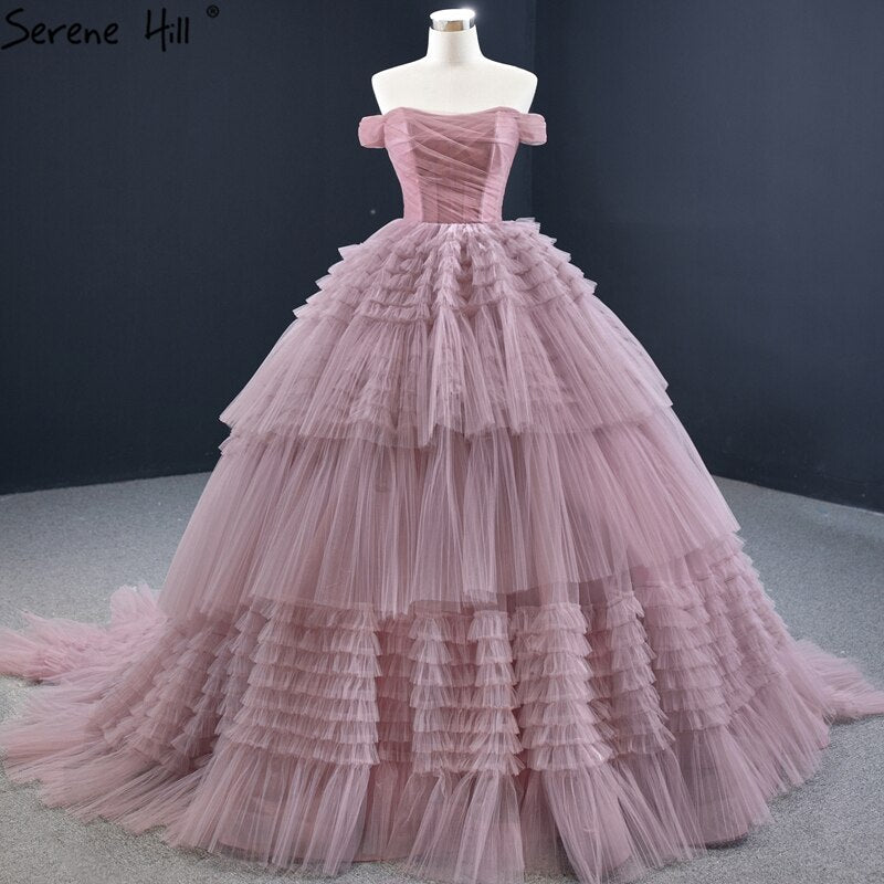 Pink Off Shoulder Wedding Dresses 2025 Tiered Sexy Simple High Quality Bridal Gowns HM67120 Custom Made