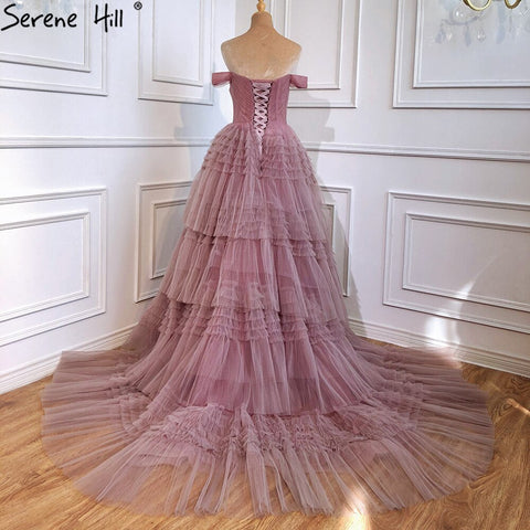 Vestidos de novia rosas con hombros descubiertos 2025, sexys, sencillos y escalonados, de alta calidad, HM67120, hechos a medida