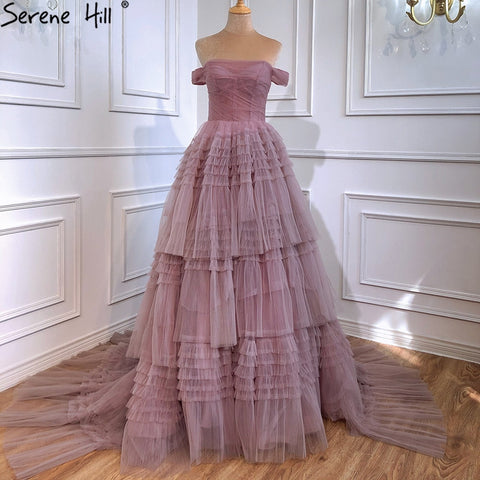 Vestidos de novia rosas con hombros descubiertos 2025, sexys, sencillos y escalonados, de alta calidad, HM67120, hechos a medida