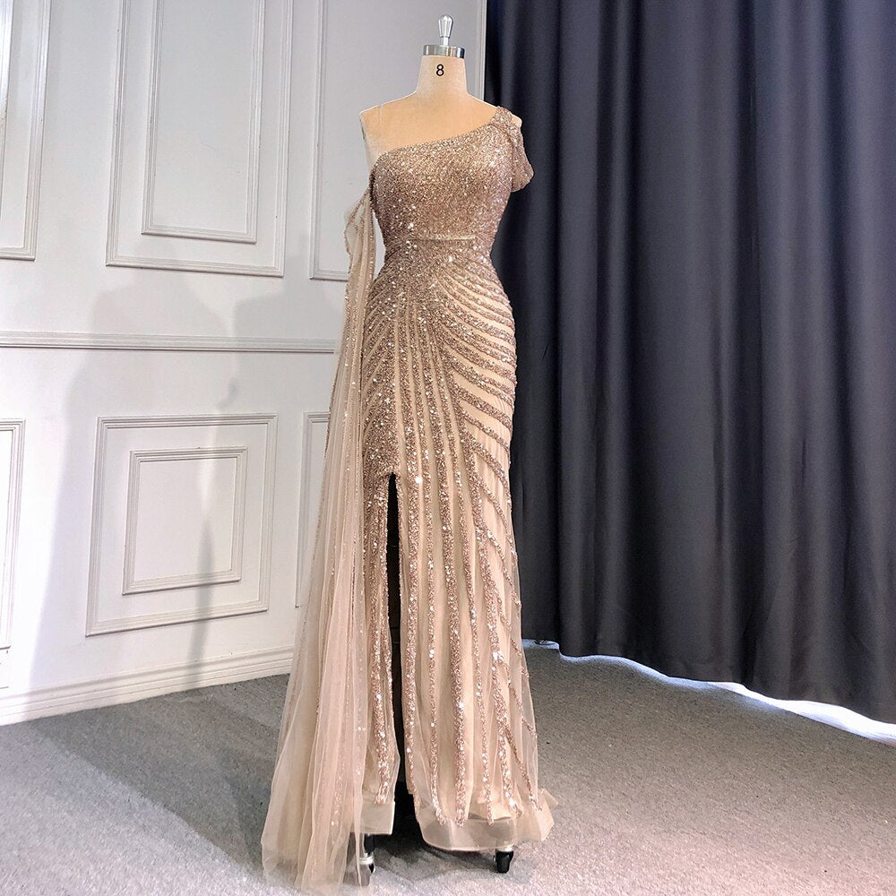 Pink One-Shoulder Cape Sleeve Evening Dresses Gowns 2025 Luxury Mermaid Beaded Elegant For Women Party LA71589