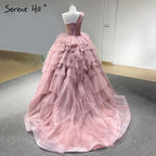 Pink One Shoulder Wedding Dresses 2025 Ruffles Beaded Sexy Bridal Gowns HM66934D Custom Made