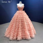 Pink One Shoulder Wedding Dresses 2025 Ruffles Beaded Sexy Bridal Gowns HM66934D Custom Made