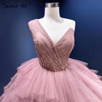 Pink One Shoulder Wedding Dresses 2025 Ruffles Beaded Sexy Bridal Gowns HM66934D Custom Made