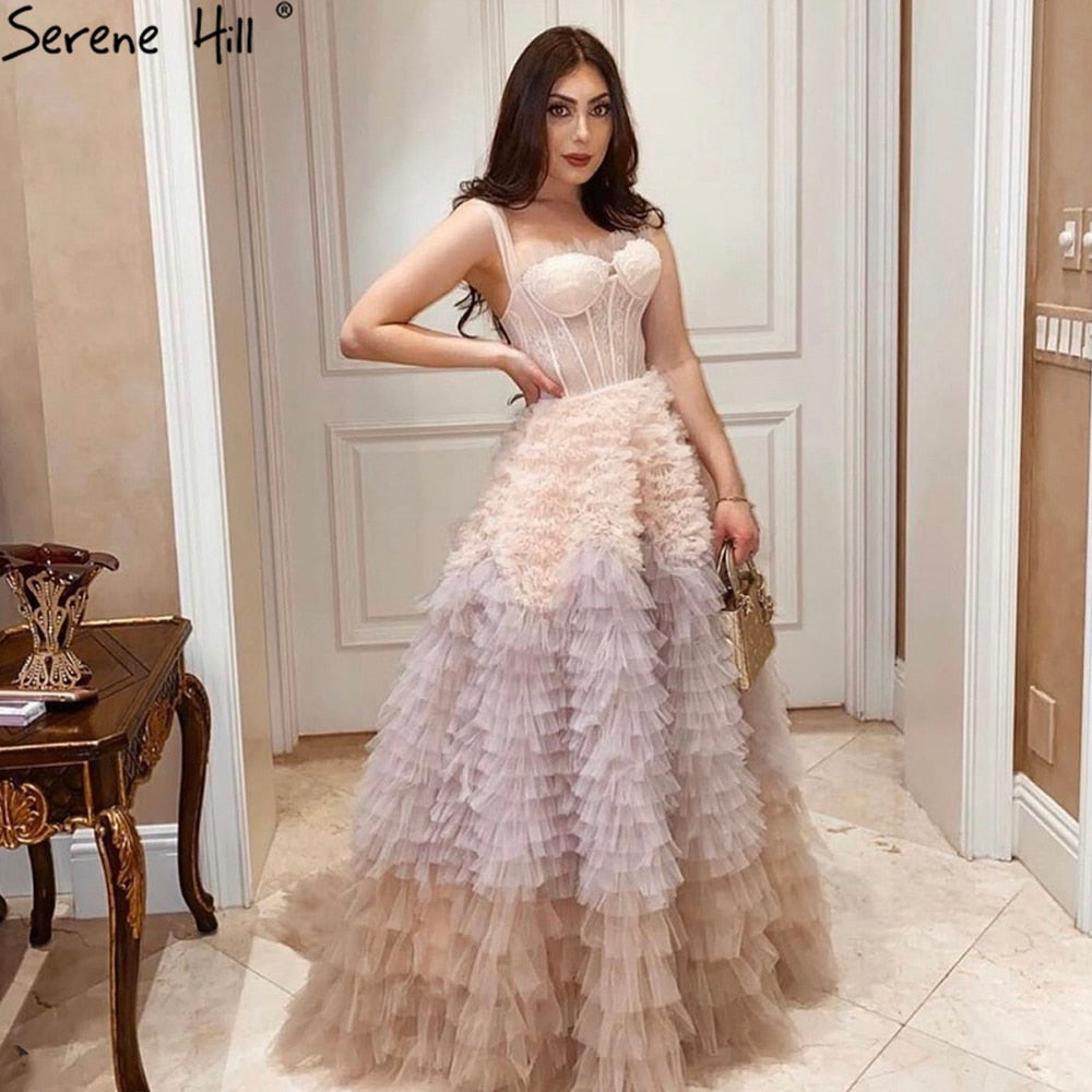 Pink Ruffles Sexy Evening Dresses Gowns 2025 A-Line Tiered High-end For Women Party LA71221