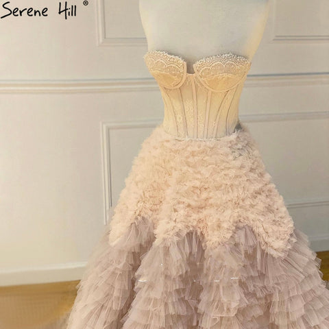 Vestidos de noche sexys con volantes rosas, corte A, escalonados, de alta gama, para mujer, fiesta, LA71221 