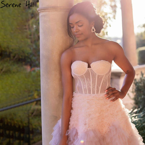 Vestidos de noche sexys con volantes rosas, corte A, escalonados, de alta gama, para mujer, fiesta, LA71221 