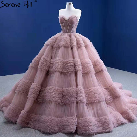 Vestidos de novia sexys con volantes rosas 2025, sin mangas, sencillos, de alta gama, HM67372, hechos a medida 