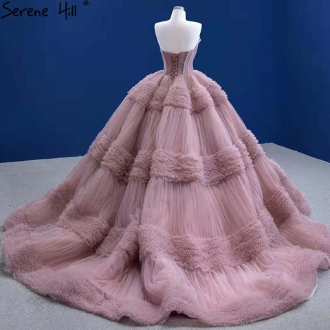 Vestidos de novia sexys con volantes rosas 2025, sin mangas, sencillos, de alta gama, HM67372, hechos a medida 