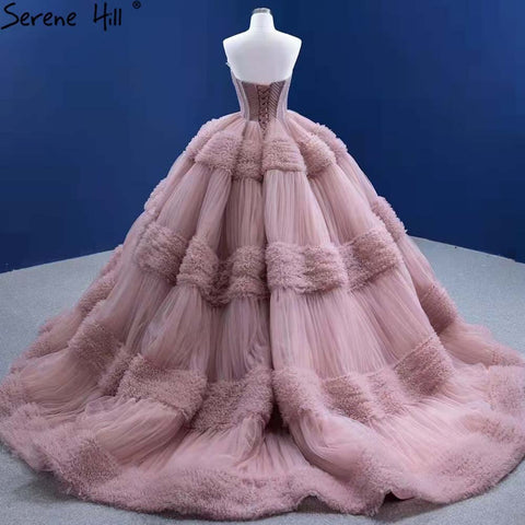Vestidos de novia sexys con volantes rosas 2025, sin mangas, sencillos, de alta gama, HM67372, hechos a medida 