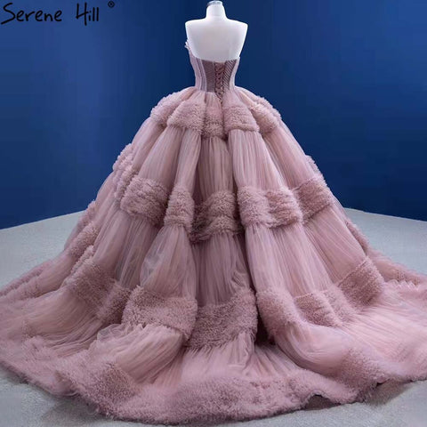 Vestidos de novia sexys con volantes rosas 2025, sin mangas, sencillos, de alta gama, HM67372, hechos a medida 