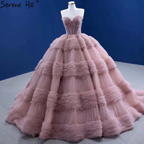 Vestidos de novia sexys con volantes rosas 2025, sin mangas, sencillos, de alta gama, HM67372, hechos a medida 