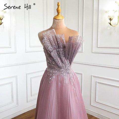 Vestidos de noche árabes con pliegues festoneados en rosa, 2025, corte A largo, formales para mujer, para boda o fiesta LA71271 