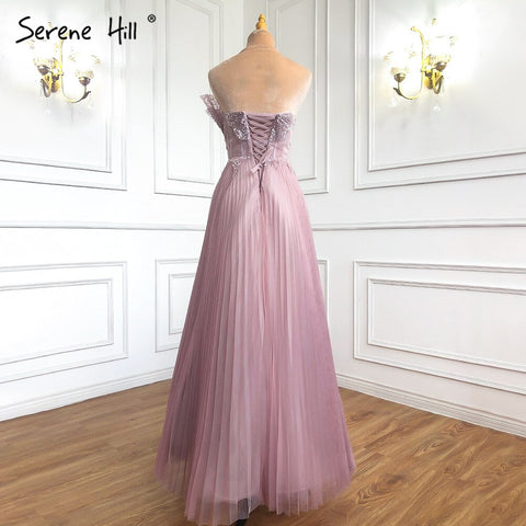 Vestidos de noche árabes con pliegues festoneados en rosa, 2025, corte A largo, formales para mujer, para boda o fiesta LA71271 