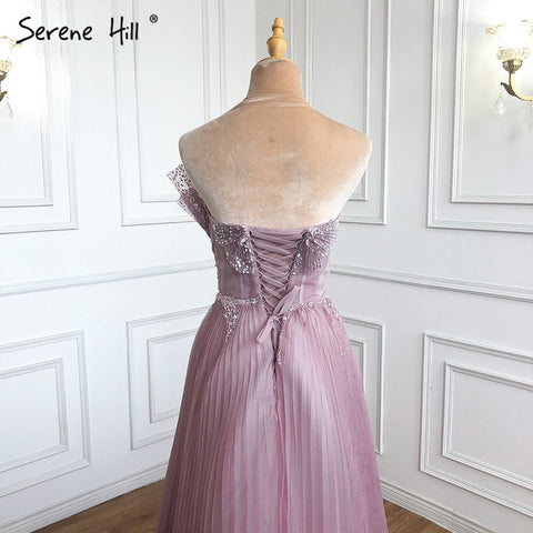 Vestidos de noche árabes con pliegues festoneados en rosa, 2025, corte A largo, formales para mujer, para boda o fiesta LA71271 