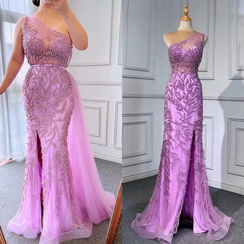 Vestido de noche elegante, de sirena, con abertura alta, sexy, rosa, de lujo, con cuentas, para mujer, fiesta, LA71582 