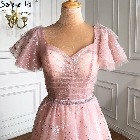 Vestidos de noche rosas sexys de lujo, corte A, brillantes, con capas, estilo princesa, para mujer, fiesta, LA70924 