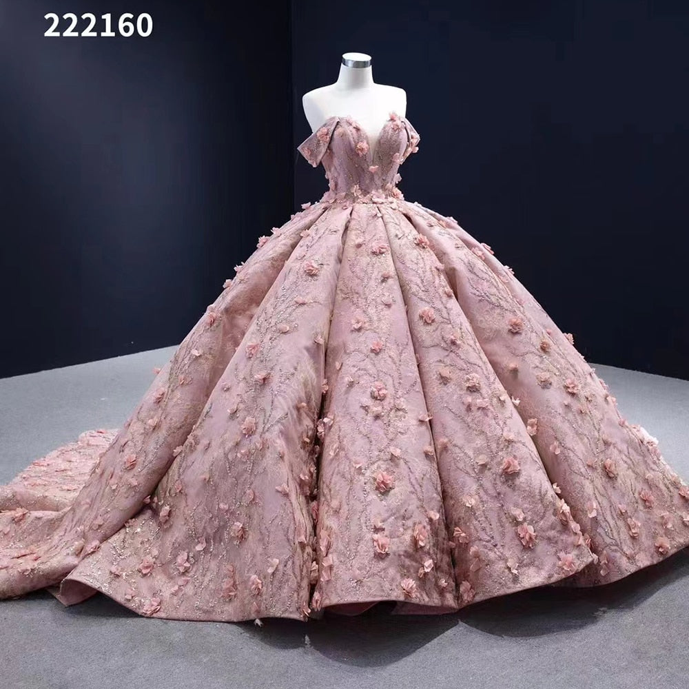 Pink Sexy Off Shoulder Luxury Beaded Appliques Lace Up Bride Gowns Wedding Dress 2025 High End Custom Made HM222160