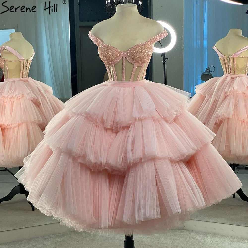 Pink Simple Sexy Evening Dresses Ball Gowns 2025 Beaded Ankle Length For Women Party LA71209