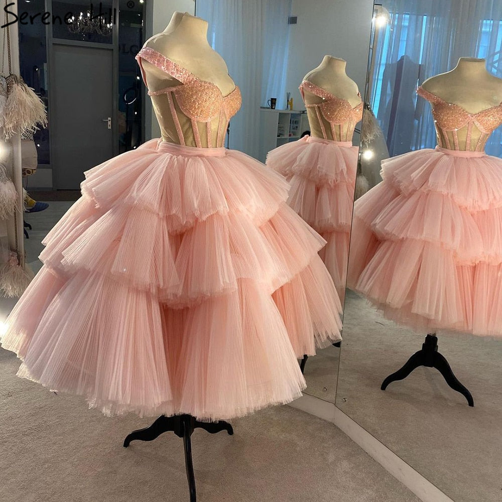 Pink Simple Sexy Evening Dresses Ball Gowns 2025 Beaded Ankle Length For Women Party LA71209