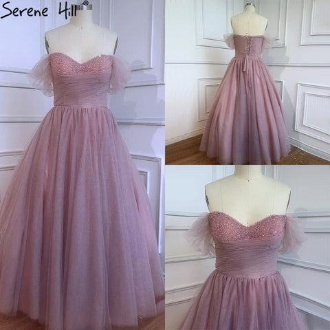 Vestido de noche rosa, sencillo, sin mangas, con escote en forma de corazón y pedrería, largo hasta los tobillos, diseño formal 2025 LA70702 