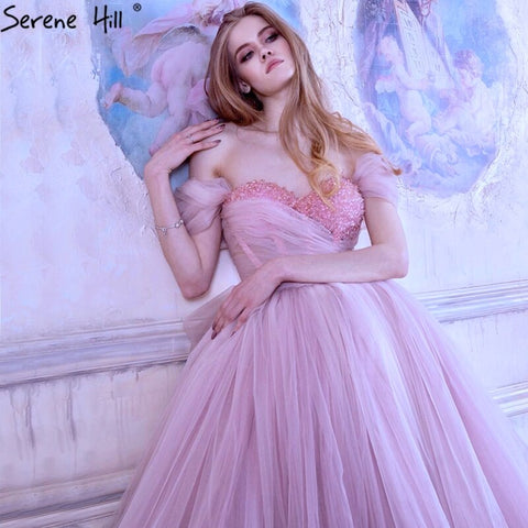 Vestido de noche rosa, sencillo, sin mangas, con escote en forma de corazón y pedrería, largo hasta los tobillos, diseño formal 2025 LA70702 