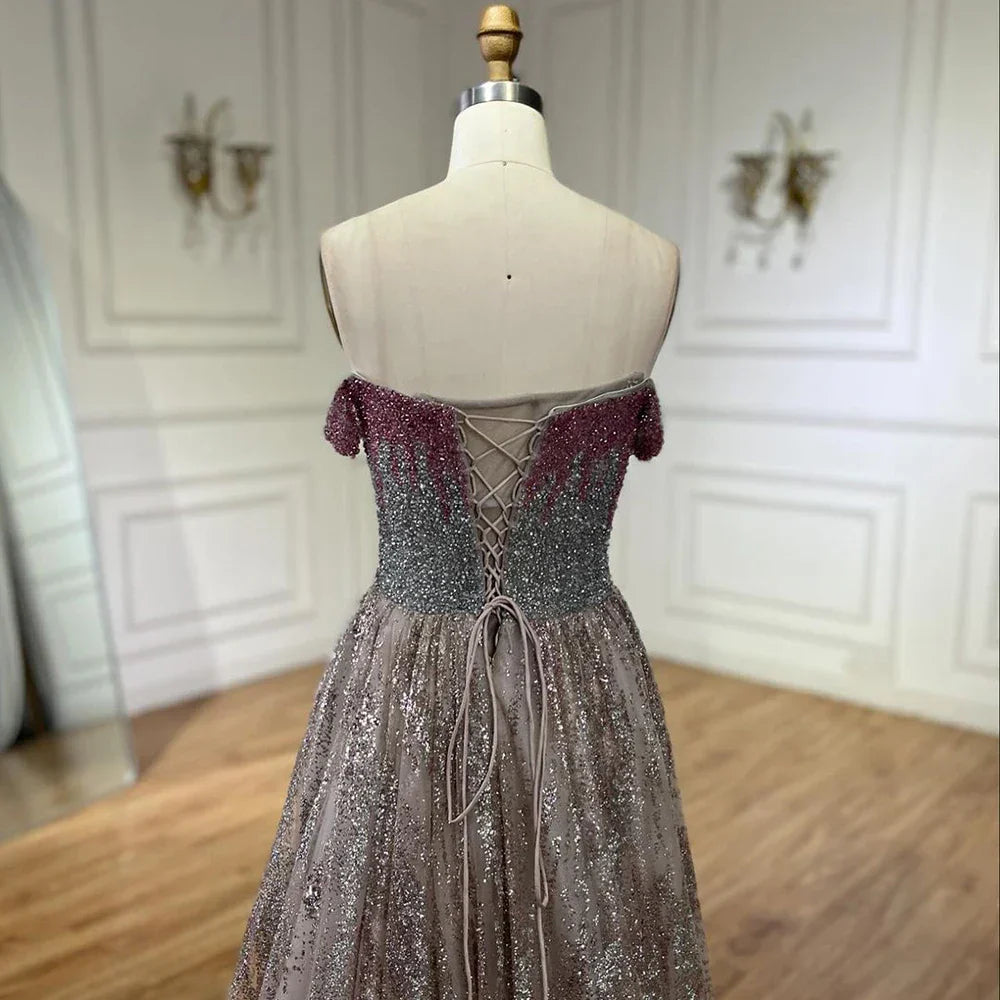 Pink Spaghetti Strap A Line Beaded Luxury Dubai Long Evening Dresses Gowns for Woman Wedding Party 2025 LA72507