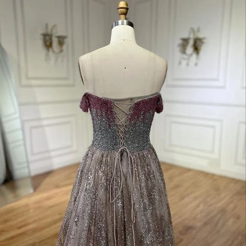 Vestido de noche largo de lujo estilo Dubái con tirantes finos en color rosa, corte A y cuentas, para mujer, para boda, 2025, LA72507 