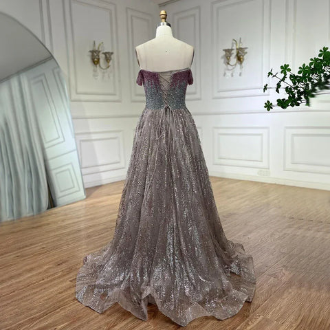 Vestido de noche largo de lujo estilo Dubái con tirantes finos en color rosa, corte A y cuentas, para mujer, para boda, 2025, LA72507 