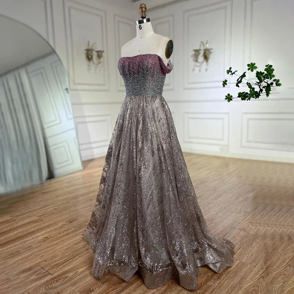 Pink Spaghetti Strap A Line Beaded Luxury Dubai Long Evening Dresses Gowns for Woman Wedding Party 2025 LA72507
