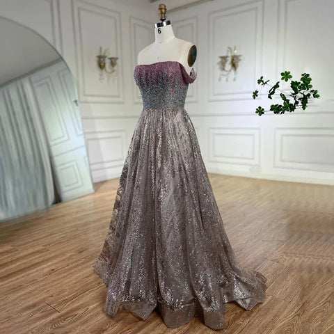 Vestido de noche largo de lujo estilo Dubái con tirantes finos en color rosa, corte A y cuentas, para mujer, para boda, 2025, LA72507 