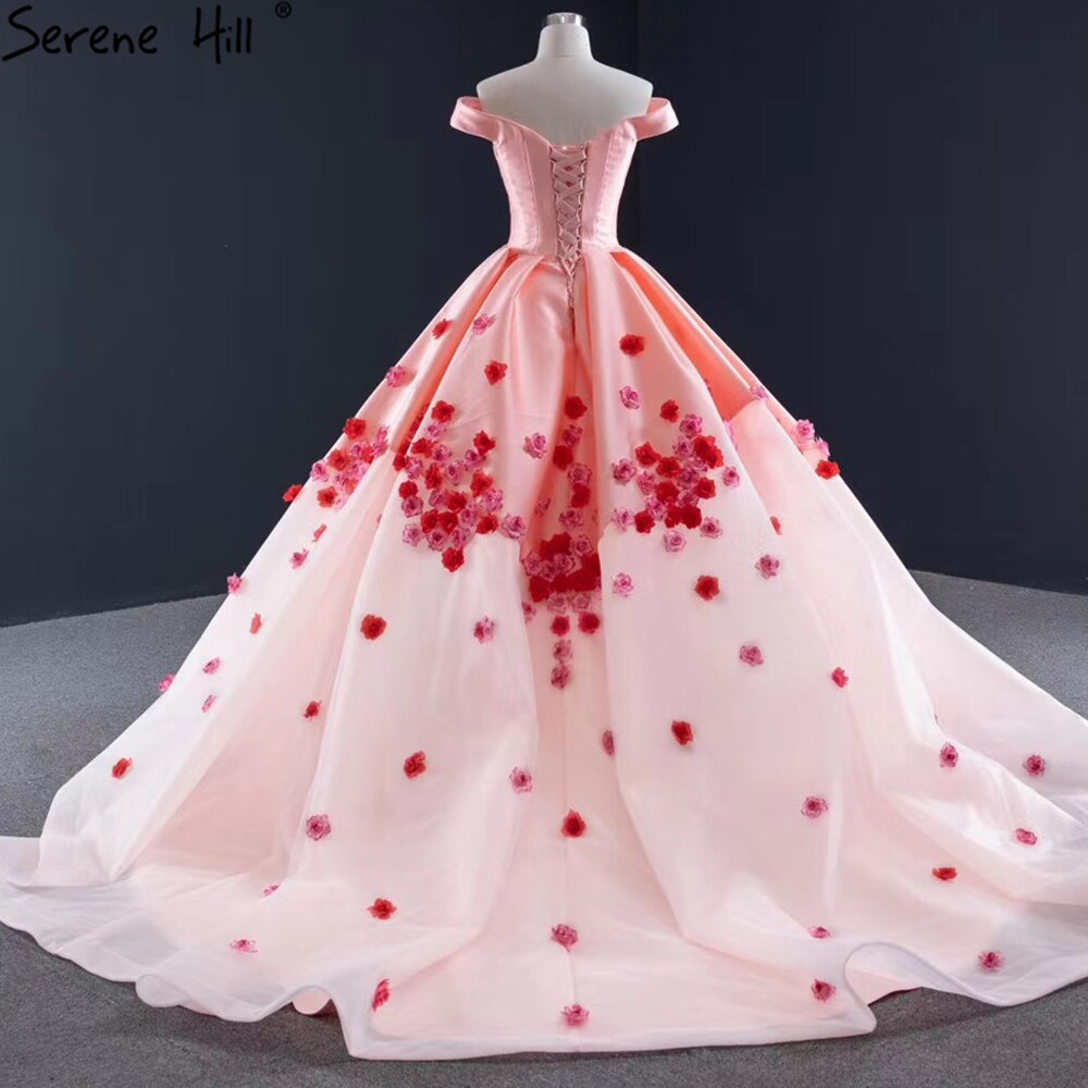 Pink Sweetheart Satin Wedding Dresses 2025 Handmade Flowers Lace Up Sexy Bridal Gown HM66752