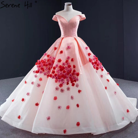 Vestido de novia de satén rosa con escote corazón, 2025, hecho a mano, con flores y encaje, sexy, HM66752 