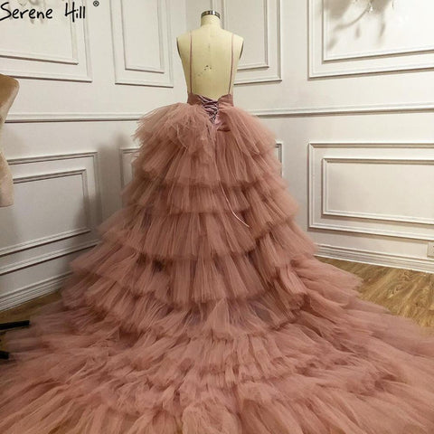 Vestidos de novia sencillos en capas rosas 2025, vestido de novia sexy sin espalda de alta calidad HA2446, hecho a medida 