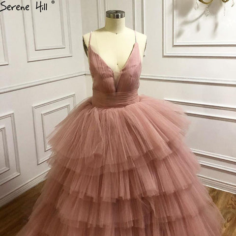 Vestidos de novia sencillos en capas rosas 2025, vestido de novia sexy sin espalda de alta calidad HA2446, hecho a medida 